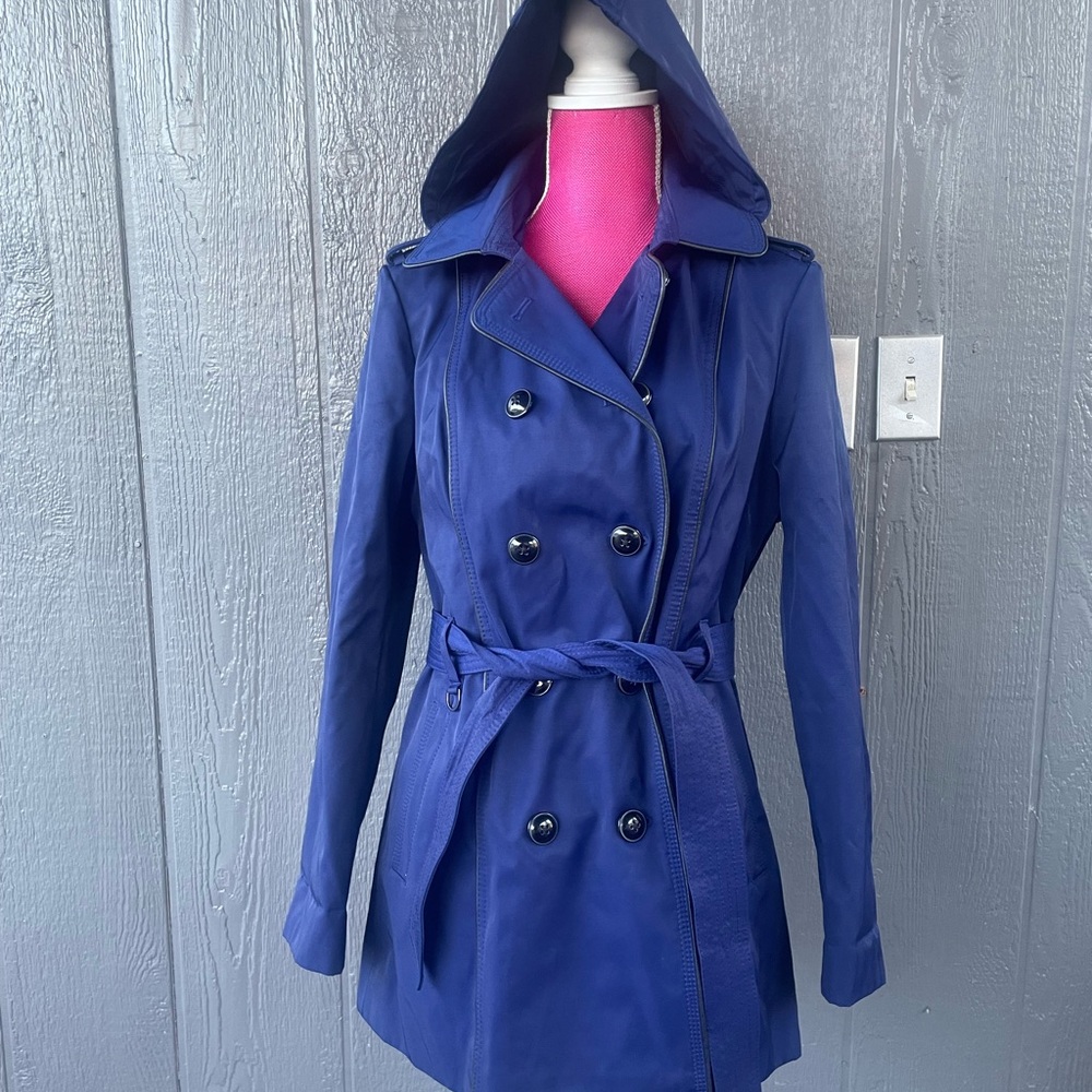 Women's Blue Hooded Trench Coat